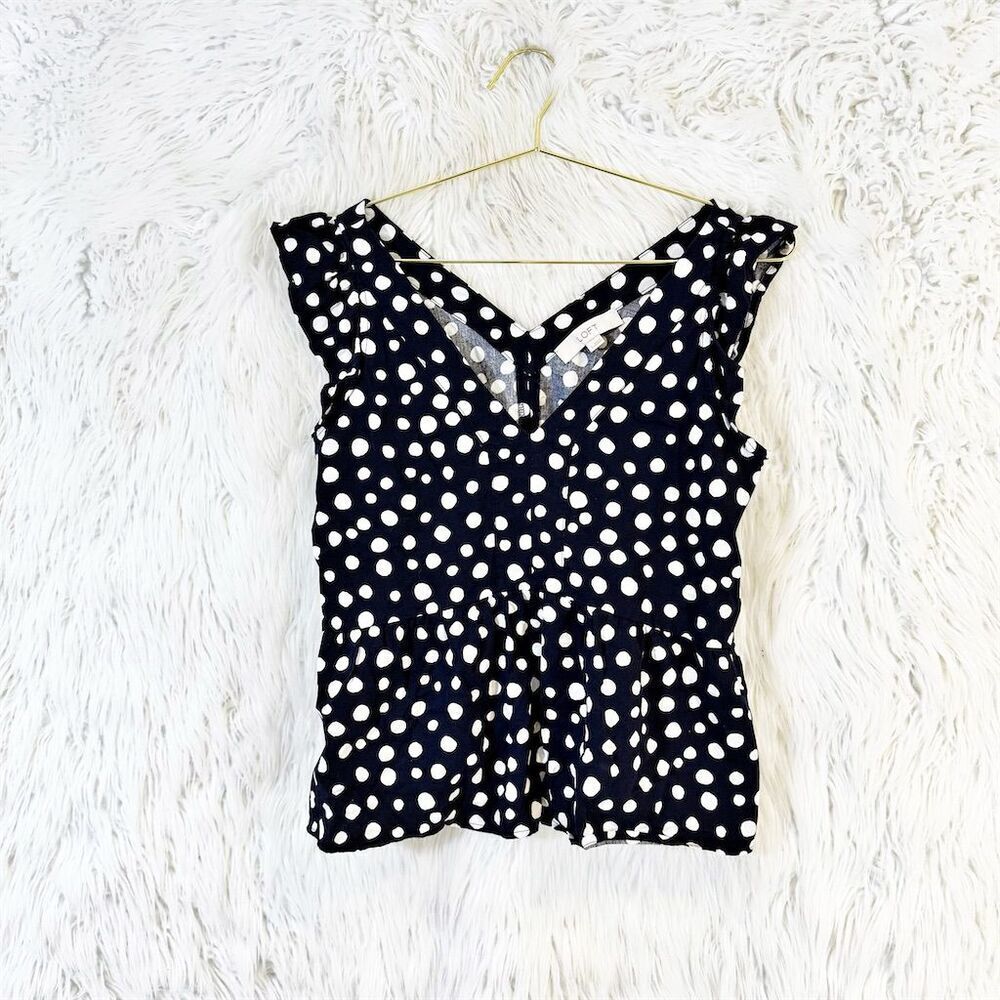 LOFT Women's s Blue Polka Dot Flutter Sleeve Peplum Blouse